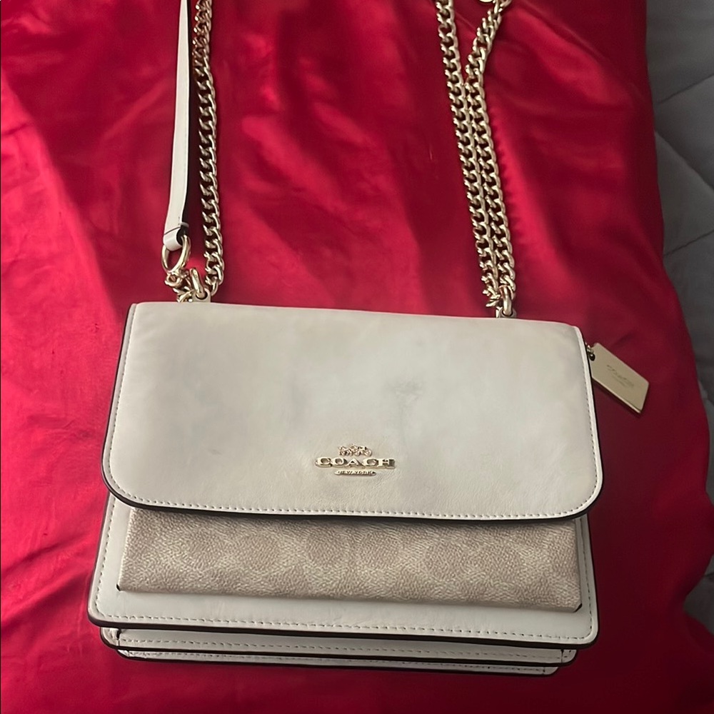 Coach Cream Crossbody Bag with Gold Chain Detail
